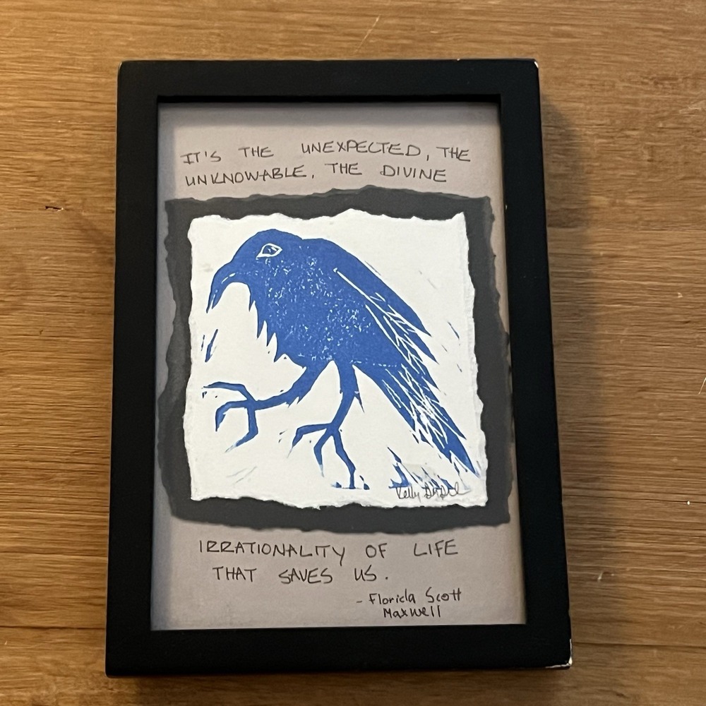Kelly Dupre Raven Folk Art Signed Quote 4x6 Wood Frame Bird Print Inspirational